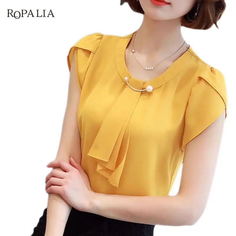 Summer Solid Chiffon Blouse Women Tops Short Sleeve Shirt Ladies Office Blouses Fashion Blusas Chemise Femme
Summer Solid Chiffon Blouse Women Tops Short Sleeve Shirt Ladies Office Blouses Fashion Blusas Chemise Femme
