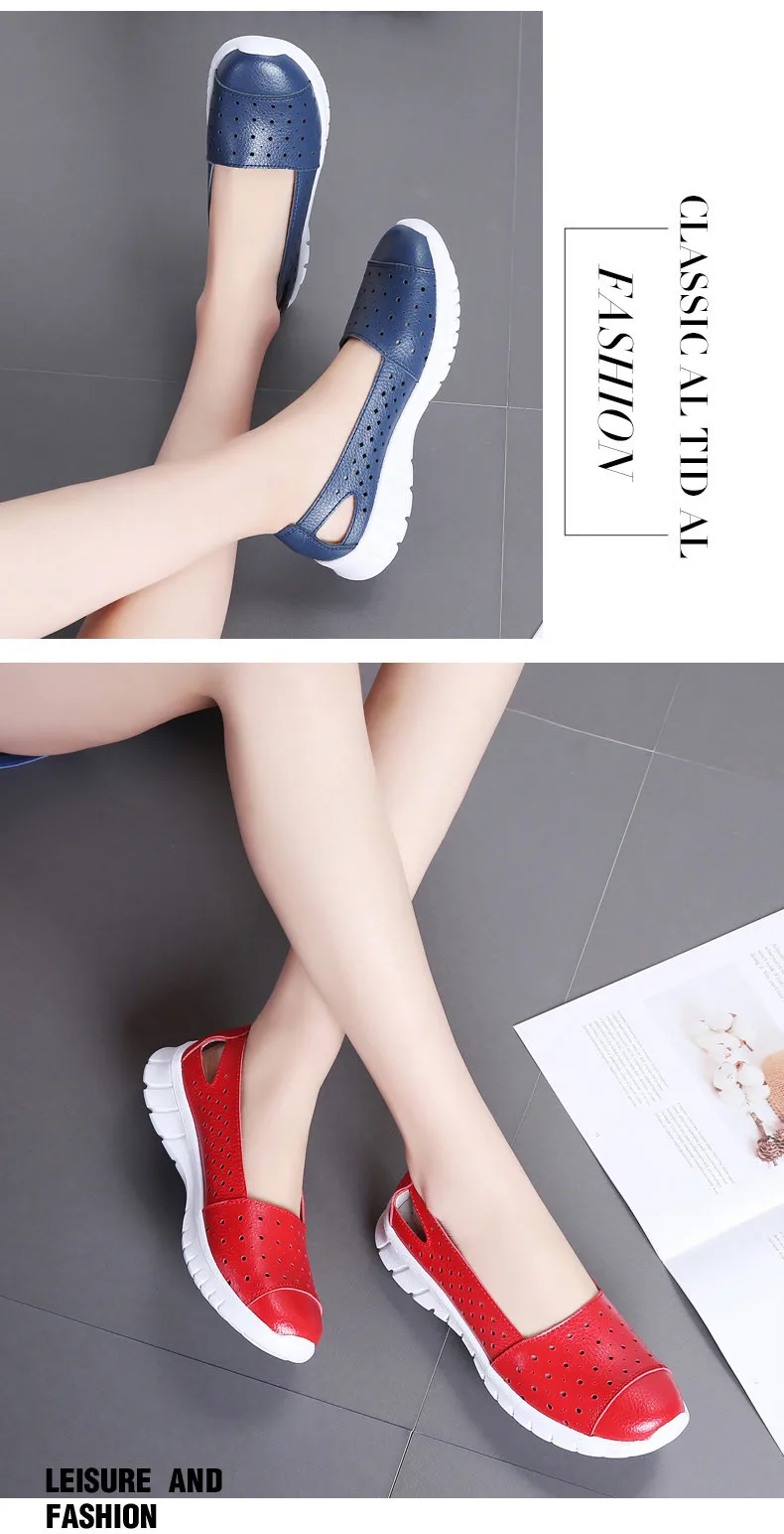 2019 Summer women flat shoes genuine leather cutout ballet flats shoes flats ladies slip on loafers nurse boat shoes (7)