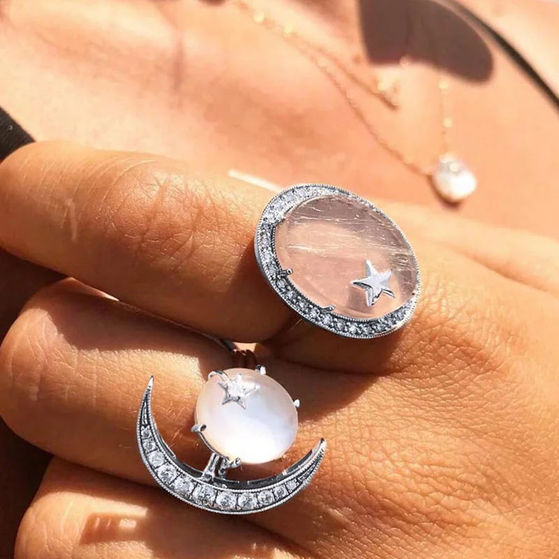 2 Pcs/Set Bohemian Dazzling Crystal Opal Moon Star Rings Retro Female Personality Joint Large Crystal Stone Geometric Ring Set
2 Pcs/Set Bohemian Dazzling Crystal Opal Moon Star Rings Retro Female Personality Joint Large Crystal Stone Geometric Ring Set