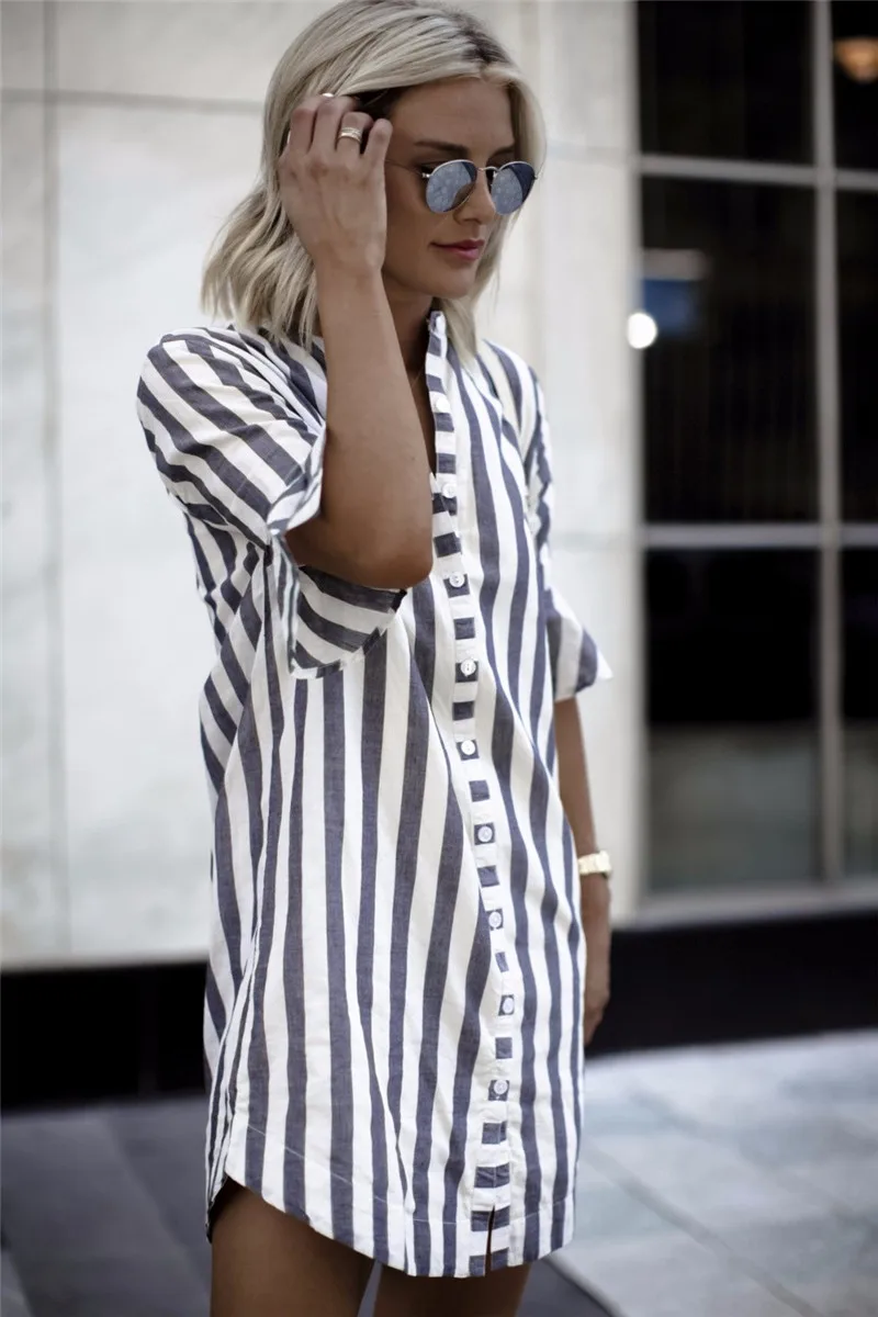 Half Sleeve Striped T Shirt Mini Dress  