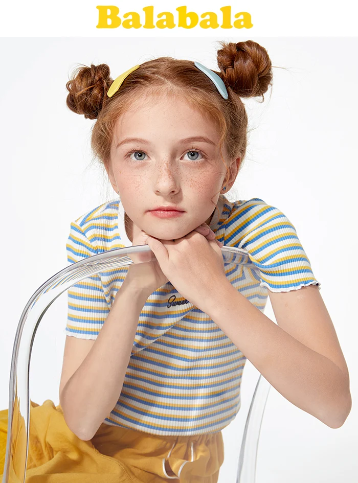 BalabalaChildren short sleeve t shirt girls big children 2019 new summer children wear stretch stripes bottoming tshirt BalabalaChildren short sleeve t shirt girls big children 2019 new summer children wear stretch stripes bottoming tshirt