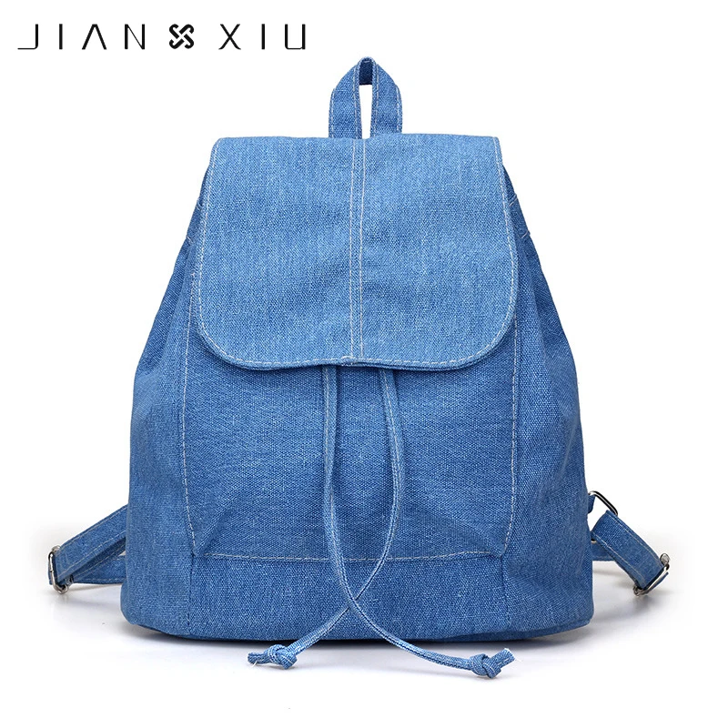 JIANXIU Модный мягкий джинсовый женский холщовый рюкзак флип Досуг Drawstring школьные