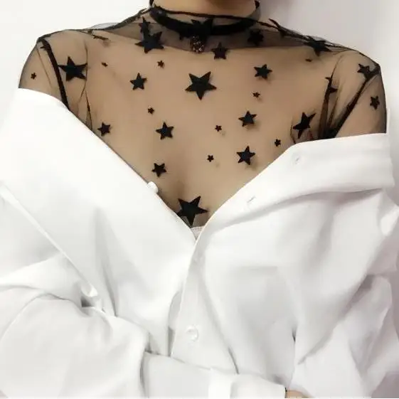 new gauze shirt female Sexy gauze perspective bottoming shirt hollow long-sleeved T-shirt
new gauze shirt female Sexy gauze perspective bottoming shirt hollow long-sleeved T-shirt