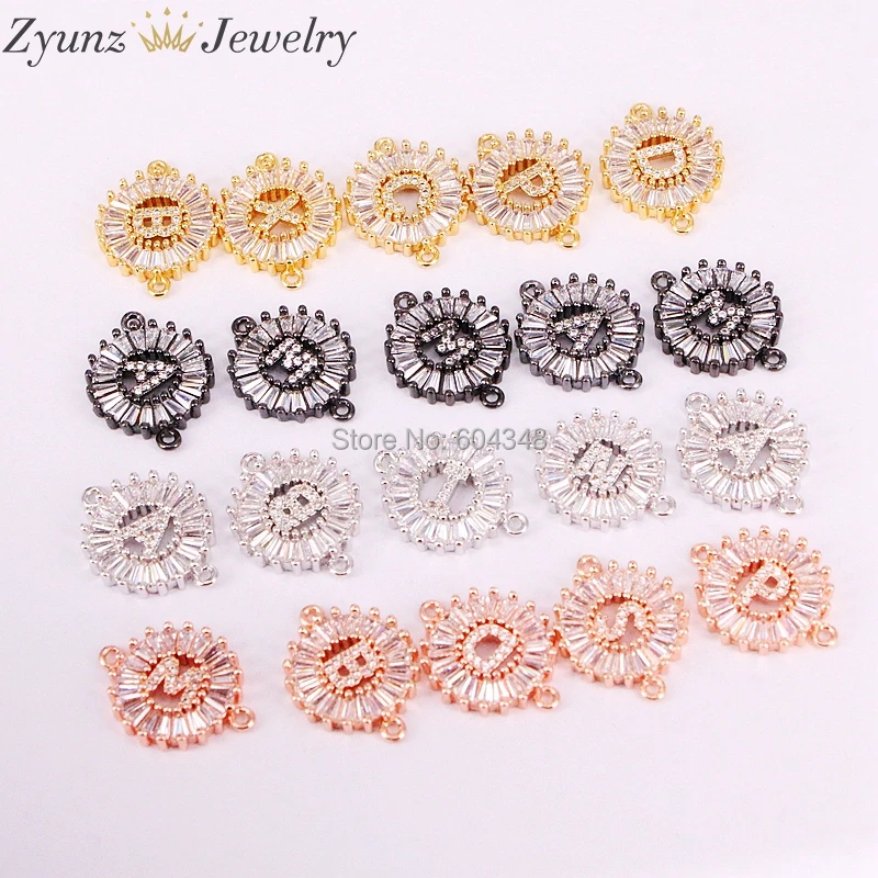 AZYZ182-8422 Gold Plated Initials Letter Connector Pendant Beads Pave CZ Alphabet Letter For Bracelet Necklace Jewelry Making 51026PCS