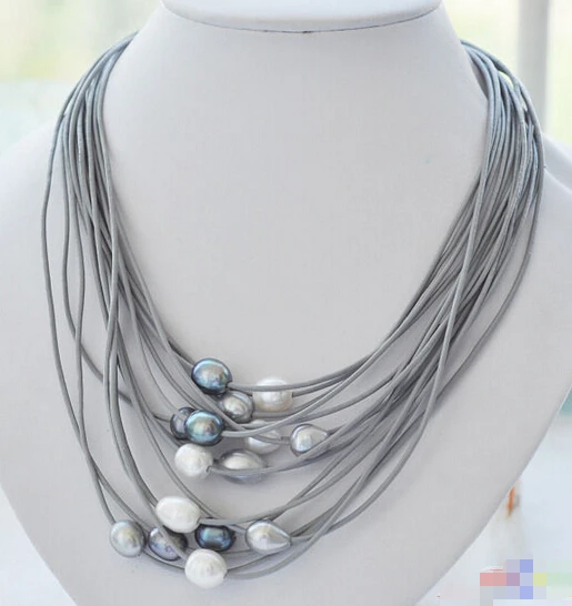 Wholesale FREE SHIPPING P3886 15row 20" 13mm white black rice pearl gray leather necklace
Wholesale FREE SHIPPING P3886 15row 20" 13mm white black rice pearl gray leather necklace