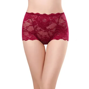 

Underwear push female High waisted Lace flower Women's plus sizes briefs 2019 spring summer new Very sexy Transparent panties