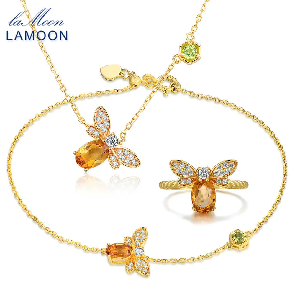 LAMOON Amber 925 Sterling Silver Jewelry Sets Animal Bee 1ct Natural Citrine Yellow Jewelry Women's Pendant Necklace Bracelet
LAMOON Amber 925 Sterling Silver Jewelry Sets Animal Bee 1ct Natural Citrine Yellow Jewelry Women's Pendant Necklace Bracelet