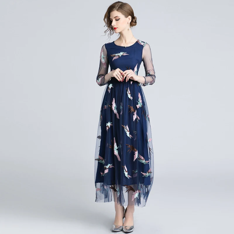 Boho Mesh Dress Women Bird Blue Embroidery Luxury Bohemian Dress 2019 Autumn Runway Elegant Brand Designer Vintage Long Dresses
Boho Mesh Dress Women Bird Blue Embroidery Luxury Bohemian Dress 2019 Autumn Runway Elegant Brand Designer Vintage Long Dresses