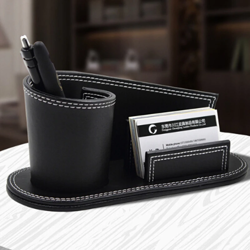 Multi-function Desk Stationery Organizer Pen Pencil Holder PU Leather Office Set Card Storage | Дом и сад
