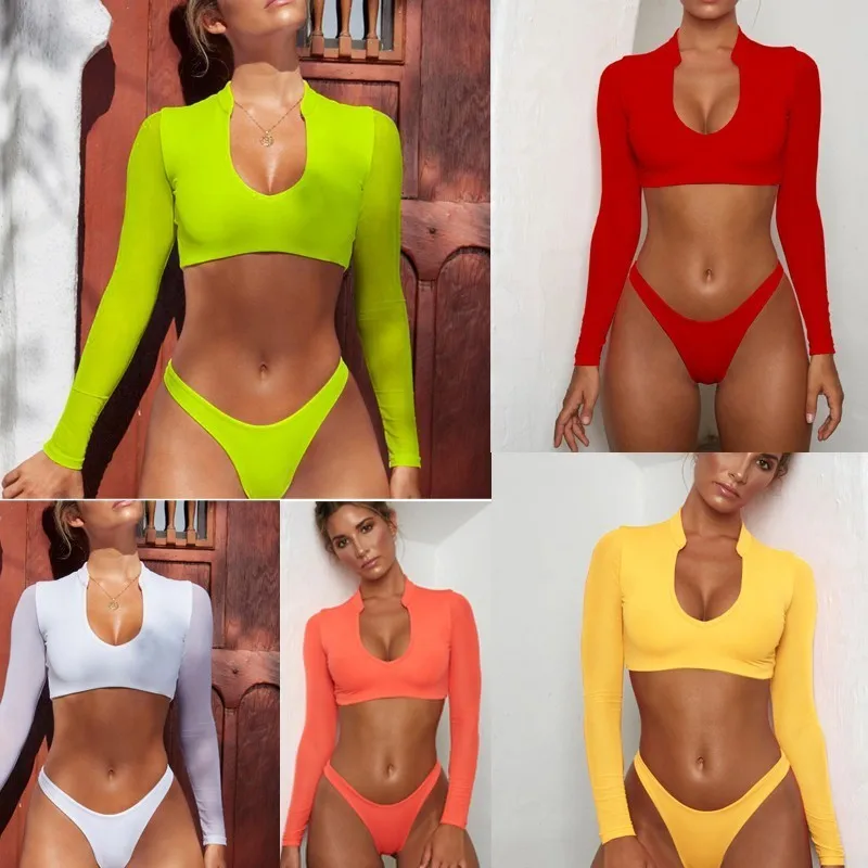 2019 Solid Mesh Bikini Set Long Sleeve Women Beach Wear Swimsuit Push Up Bathing Suit Brazilian Summer Thong Bikini Set Femme
2019 Solid Mesh Bikini Set Long Sleeve Women Beach Wear Swimsuit Push Up Bathing Suit Brazilian Summer Thong Bikini Set Femme