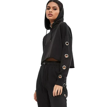 Women Girl Punk Style Pure Color Bat-wing Long Sleeves Short Pattern Hooded Cotton Sweatshirt Metal Hole Designed Sleeves FS0451
Women Girl Punk Style Pure Color Bat-wing Long Sleeves Short Pattern Hooded Cotton Sweatshirt Metal Hole Designed Sleeves FS0451