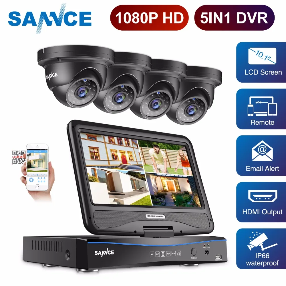 SANNCE 4-Channel Full HD 1080P Security Camera System DVR with 10.1'' LCD and 4pcs IP66 Weatherproof Outdoor Camera 4CH CCTV Kit
SANNCE 4-Channel Full HD 1080P Security Camera System DVR with 10.1'' LCD and 4pcs IP66 Weatherproof Outdoor Camera 4CH CCTV Kit