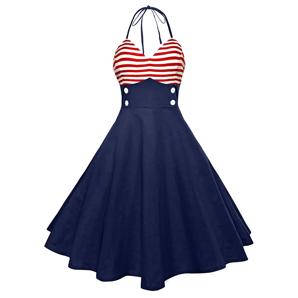 Wipalo Women Summer Retro Stripe Sleeveless Dress Halter Neck American Flag Buttoned Vintage A Line Backless Dress Vestidos 2XL
Wipalo Women Summer Retro Stripe Sleeveless Dress Halter Neck American Flag Buttoned Vintage A Line Backless Dress Vestidos 2XL