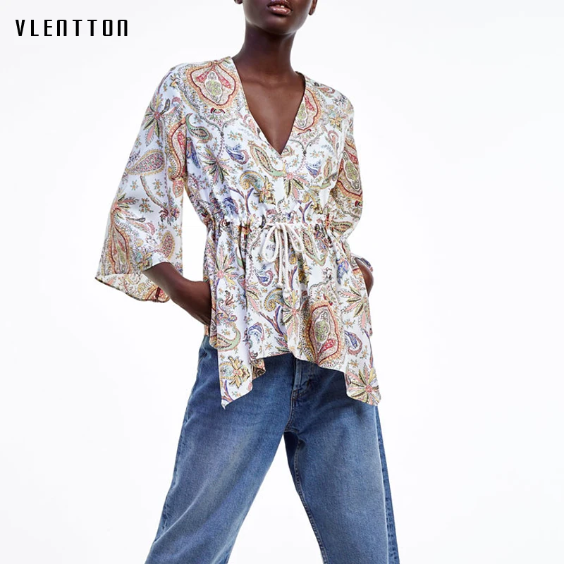 2019 Summer Vintage Chiffon Women's Shirt V-Neck Flare sleeve Ruffles Lace Up Print Womens Tops And Blouses Blusas Camisas Mujer
2019 Summer Vintage Chiffon Women's Shirt V-Neck Flare sleeve Ruffles Lace Up Print Womens Tops And Blouses Blusas Camisas Mujer