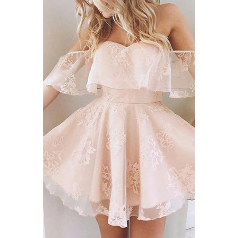 New fashion summer sweet lace floral mini dress short sleeve strapless off the shoulder backless slim pleated A-line mini dress
New fashion summer sweet lace floral mini dress short sleeve strapless off the shoulder backless slim pleated A-line mini dress