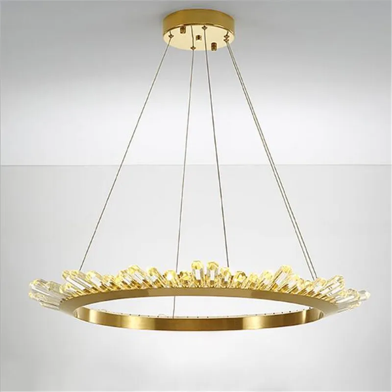 Фото Modern Luxurious Crystal Crown Led Pendant Light for Foyer Dining Room Bedroom Round Suspension Lamp 50/60/80/100cm 2338 | Лампы и