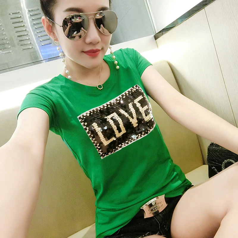 Green Yellow Women Summer Short Sleeve Slim Cotton Glitter Sequins Tee T-shirts T-shirt T shirt For Femme Women Shirt New 2018
Green Yellow Women Summer Short Sleeve Slim Cotton Glitter Sequins Tee T-shirts T-shirt T shirt For Femme Women Shirt New 2018