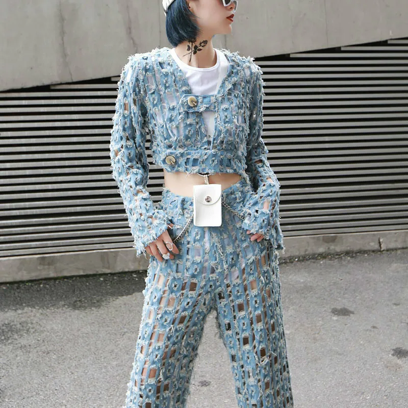 TVVOVVIN Thin Vintage Hollow Out Jacket Korea Fashion Single Breasted V Neck Old Hole Raw Denim Wide Sleeves Wild Joker TOP C157
TVVOVVIN Thin Vintage Hollow Out Jacket Korea Fashion Single Breasted V Neck Old Hole Raw Denim Wide Sleeves Wild Joker TOP C157