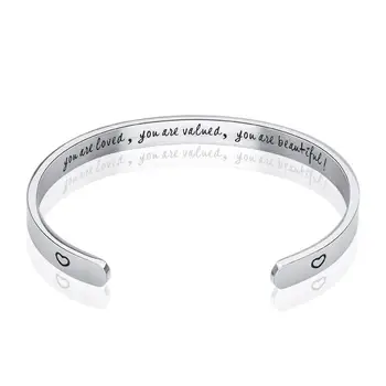 

6mm Women Stainless Steel Adjustable Cuff Open Bracelet Bangles Inspirational pulseira for Men Women Friend Gift Letters браслет