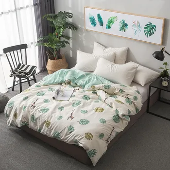 

Fresh 1pcs 100% Cotton Bedlinen Nordic bedclothes Spring/Summer Season green Leaf Duvet Cover twin full queen King size Beddings