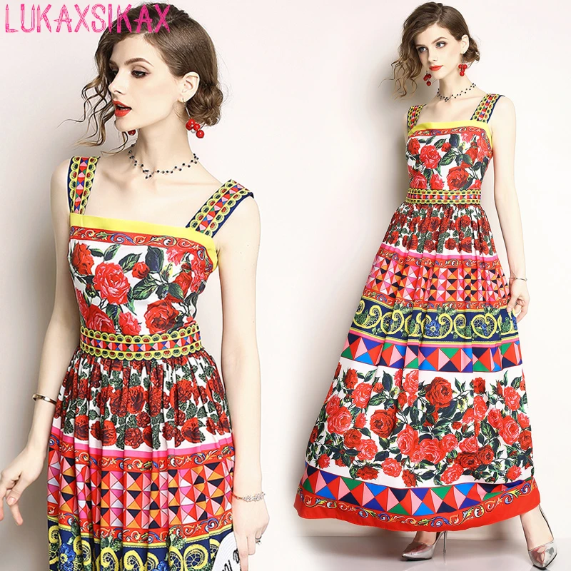 2018 New Women Summer Dress High-end Custom Gorgeous Rose Flowers Print Runway Dress Sexy Spaghetti Strap Long Dress
2018 New Women Summer Dress High-end Custom Gorgeous Rose Flowers Print Runway Dress Sexy Spaghetti Strap Long Dress