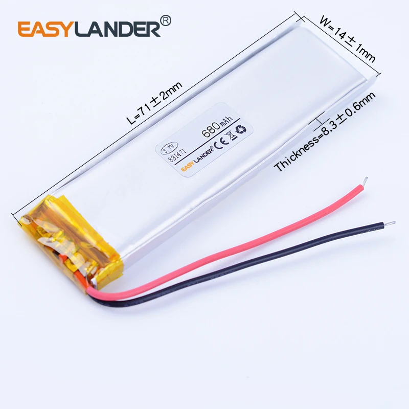 3pcs/Lot 831471 3.7V 680mAh Rechargeable Lithium Li Polymer Li-ion Battery For mp3 mp4 DVR GPS PDA bluetooth Driving recorder
3pcs/Lot 831471 3.7V 680mAh Rechargeable Lithium Li Polymer Li-ion Battery For mp3 mp4 DVR GPS PDA bluetooth Driving recorder