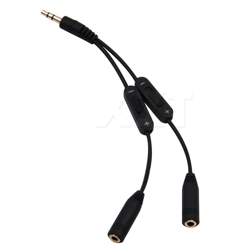 

PZ 1PCS 3.5mm Male to 2 Female Stereo Audio Y Splitter Adapter Cable w/ Volume Control high quality 17cm Black