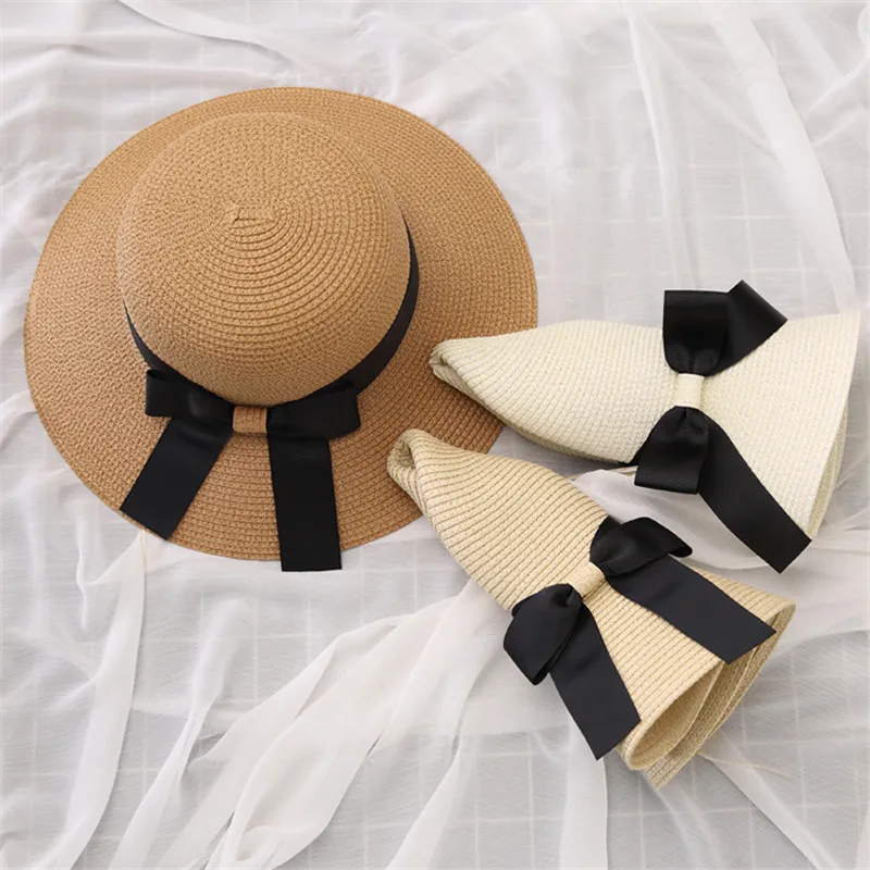 

WeMe Adjustable Women's Outdoor Sunhat Summer Holiday Sun Hats Beach Caps Bowknot Ribbon Straw Hats