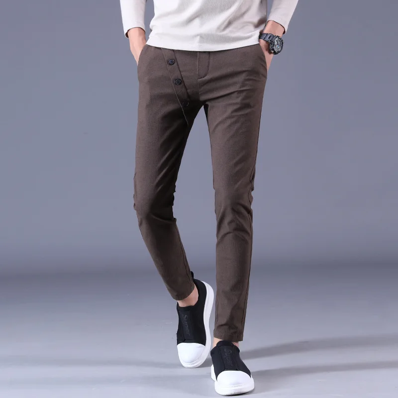 2018 Autumn Men Pants Casual Button Solid Color Straight Pencil Pants Men Trousers Fashion Stretch Skinny Male Pants
2018 Autumn Men Pants Casual Button Solid Color Straight Pencil Pants Men Trousers Fashion Stretch Skinny Male Pants