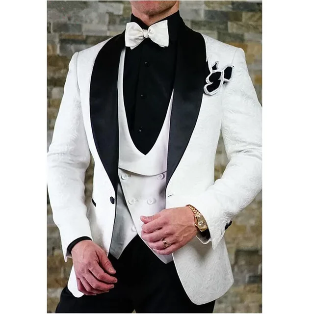 2018 White Printed Lace Wedding Suits For Men Slim Fit Custom Made Three Piece Tuxedo Groom Suit Men Prom Party Suits
2018 White Printed Lace Wedding Suits For Men Slim Fit Custom Made Three Piece Tuxedo Groom Suit Men Prom Party Suits