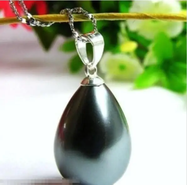 

Hot sale new Style >>>>>Lustrous 12x16MM Black sea shell pearl drop pendant necklace