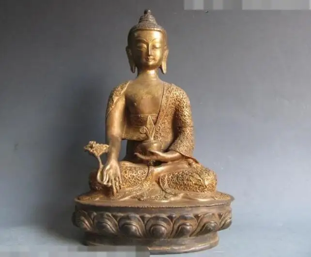 S02785 13 INCH Tibet Folk Fane Old Bronze Sakyamuni Bhaisajyaguru Buddha Statue
S02785 13 INCH Tibet Folk Fane Old Bronze Sakyamuni Bhaisajyaguru Buddha Statue