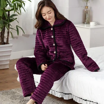 Winter Thicken Quilted Sleeping Soft Coral Fleece Pajamas Home Furnishing Suit 3 Layers Flannel Quilted Home Wear Leisure Wear
Winter Thicken Quilted Sleeping Soft Coral Fleece Pajamas Home Furnishing Suit 3 Layers Flannel Quilted Home Wear Leisure Wear