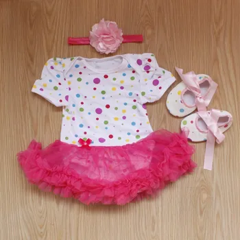 

Baby Rompers 3PCs Infant Clothing Set Baby Girls Hot Pink Polka Dots Tutu Dress Jumpersuit Headband Shoes