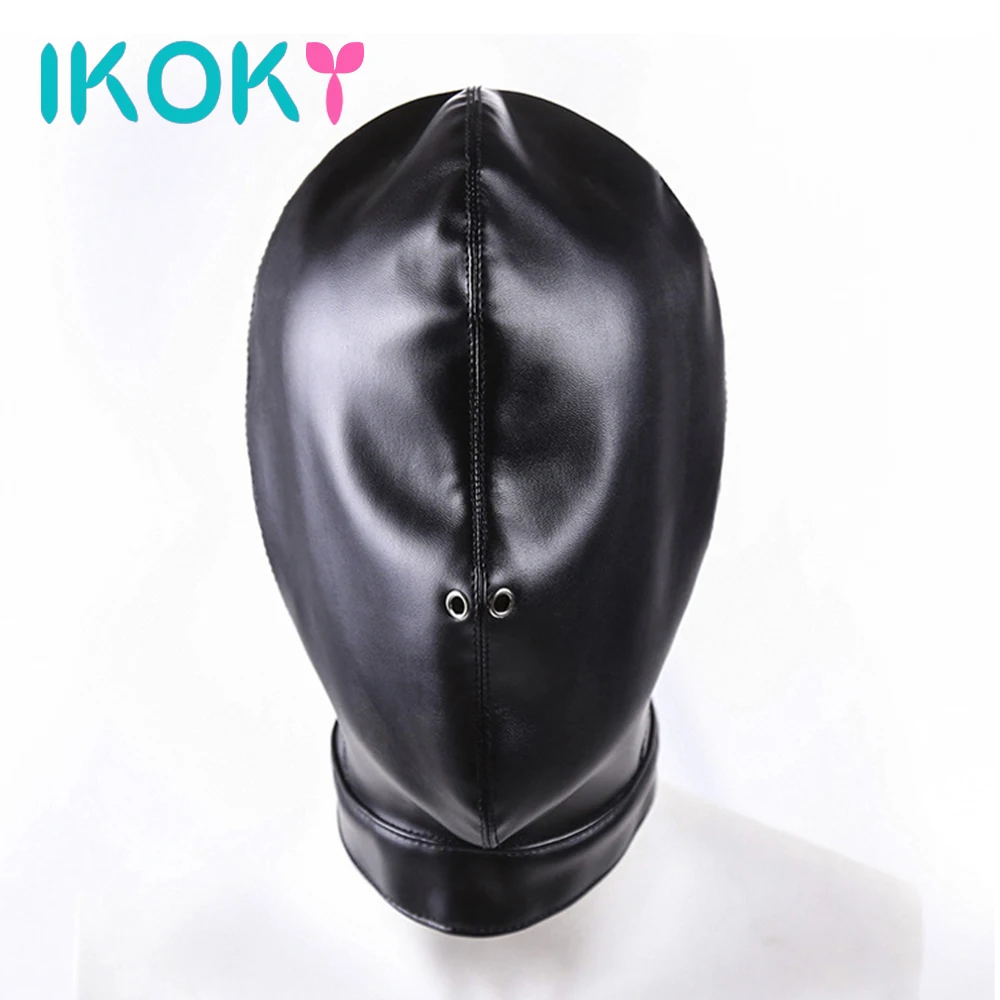 Маска IKOKY черная для головы секс-игрушки пар SM связывание полностью закрытый