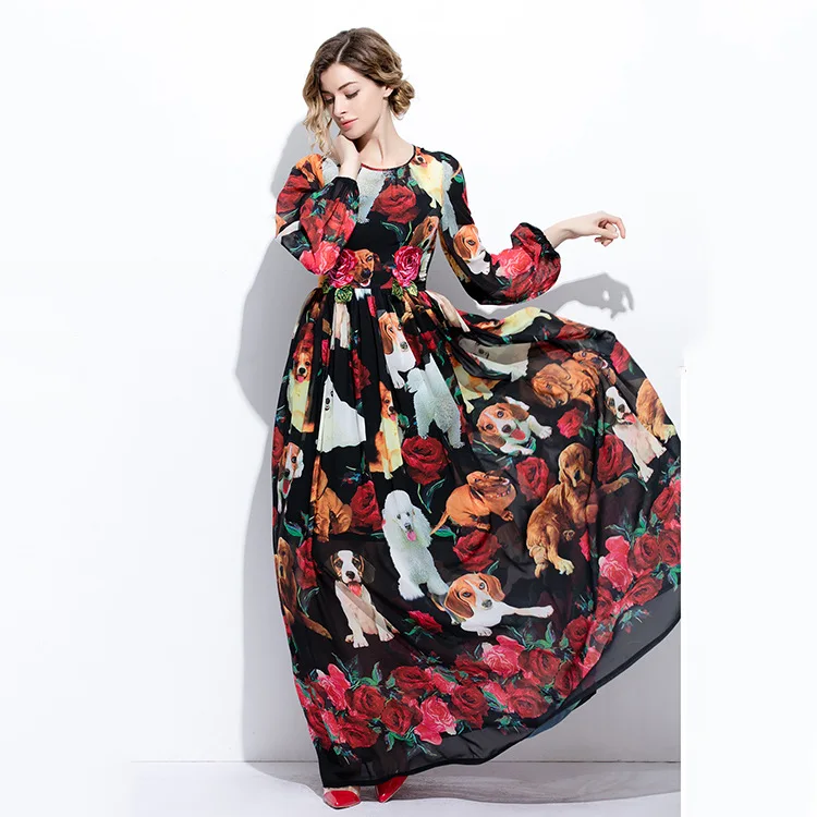 Dress 2018 spring and summer new European and American fashion women's printing round neck nine-point sleeves slim long dress
Dress 2018 spring and summer new European and American fashion women's printing round neck nine-point sleeves slim long dress