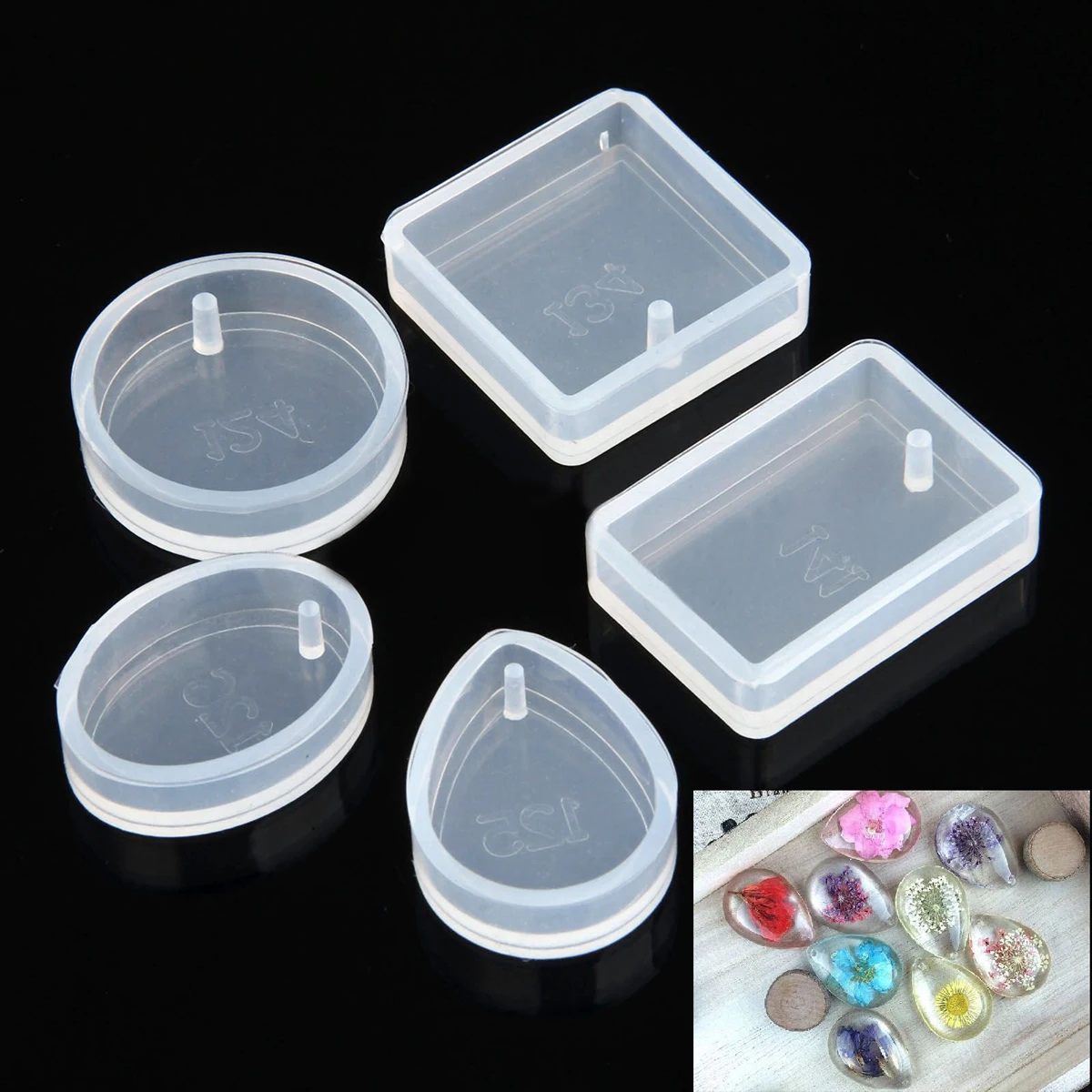 5pcs Silicone Mould Mold for DIY Resin Round Necklace Jewelry Pendant Making