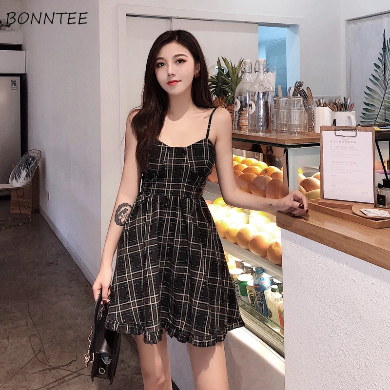 Dress Women Retro Korean Style Plaid Loose High Waist All-match Leisure Simple Chic Womens Clothing Sleeveless Elegant Summer
Dress Women Retro Korean Style Plaid Loose High Waist All-match Leisure Simple Chic Womens Clothing Sleeveless Elegant Summer