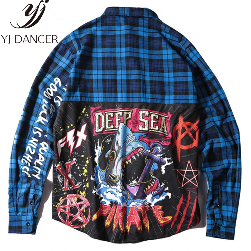 2019Long hip-hop plaid shirt women shark print long sleeve dress shirt jacket blue checkered Casual cotton flannel street shirt
2019Long hip-hop plaid shirt women shark print long sleeve dress shirt jacket blue checkered Casual cotton flannel street shirt