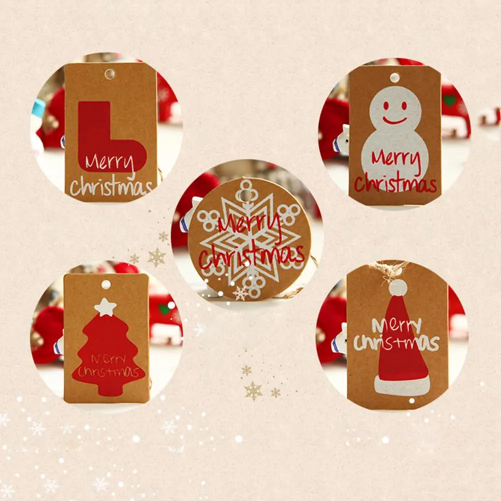 50pcs merry christmas kraft paper christmas hanging tag small