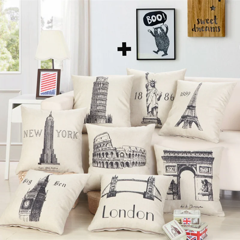 45x45cm/17.72x17.72" World Architecture Cushion Cover Cotton Linen Decorative Throw Pillow Cover Seat Sofa Embrace Pillow Case
45x45cm/17.72x17.72" World Architecture Cushion Cover Cotton Linen Decorative Throw Pillow Cover Seat Sofa Embrace Pillow Case