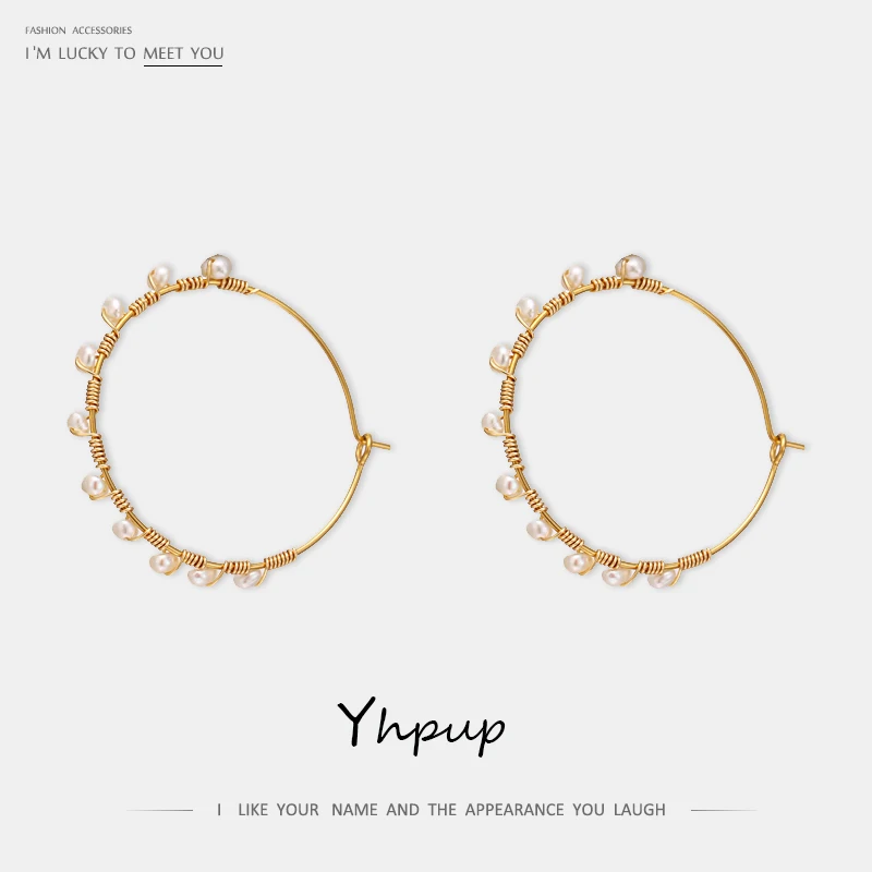 Yhpup Trendy Simple Big Copper Hoop Earrings Natural Pearls Handmade Gold Brincos Oorbellen for Women Wedding Party Gift 2019
Yhpup Trendy Simple Big Copper Hoop Earrings Natural Pearls Handmade Gold Brincos Oorbellen for Women Wedding Party Gift 2019