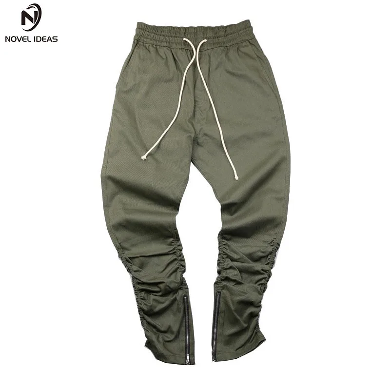 

kanye west hip hop clothing men joggers jumpsuit chino /Green side zipper harem justin bieber pants