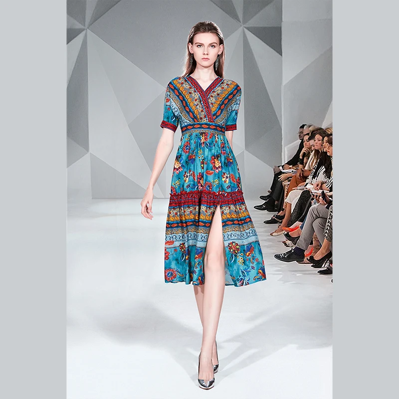 Merchall 2019 Summer Runway Designer Floral Print Beads Short Sleeve Midi Dress Women's Elegant Party Boho Vestidos Robes Femme
Merchall 2019 Summer Runway Designer Floral Print Beads Short Sleeve Midi Dress Women's Elegant Party Boho Vestidos Robes Femme