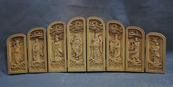 

China Boxwood Wood pure Hand-Carved Folk lucky Eight immortals 8 God Statue Box