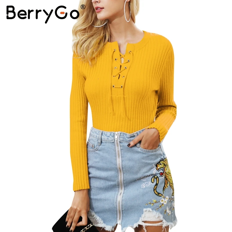 BerryGo Tie up o neck winter knitted sweater women Autumn pull knit jumper pullover female Casual streetwear pull femme 2017
BerryGo Tie up o neck winter knitted sweater women Autumn pull knit jumper pullover female Casual streetwear pull femme 2017