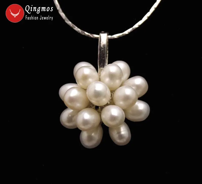 

Qingmos Natural Pearl Pendant Necklace for Women with 20mm White 6-7mm Flower 17" Pendant Chokers Necklace Jewelry Chain Nec6264