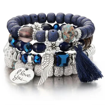 3-4pcs Stone Beads Wrap Bracelets For Women Tassel Charm Bracelets & Bangles Set Boho Summer Jewelry pulseras mujer moda 2019