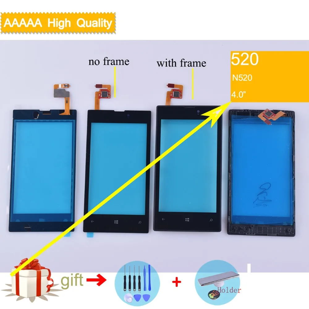 Фото Сенсорный экран N520 для Nokia Lumia 520 сенсорный датчик дигитайзер с рамкой стеклянный