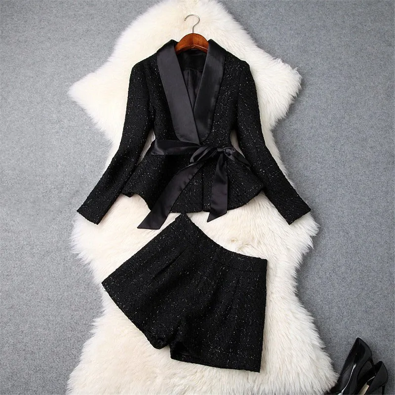 Модный Весенний костюм из 2 предметов Женский твидовый шерстяной пиджак с